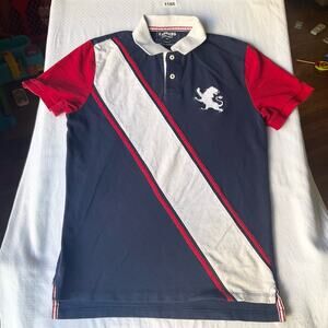 Express Men’s Short Sleeve Polo Shirt Size S, Navy Blue & Red, Modern Fit